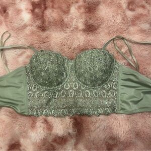 Green Lace Embellished Bralette